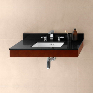 Wall-mounted Wood ADA Bathroom Vanity with Granite Countertop &Sinks