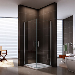 2-pieces frameless Glass Shower kit with square shower base