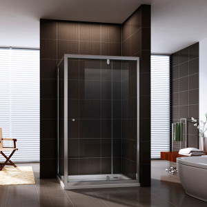 Brushed Nickel Frame Glass Shower Enclosure with Rectangle Shower Tray